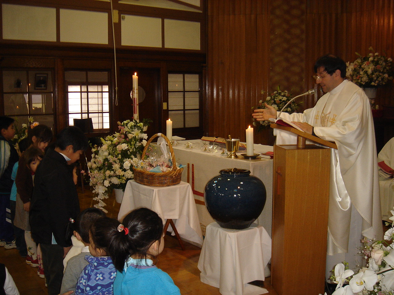 Fr. Pearse blessing the Easter Eggs.